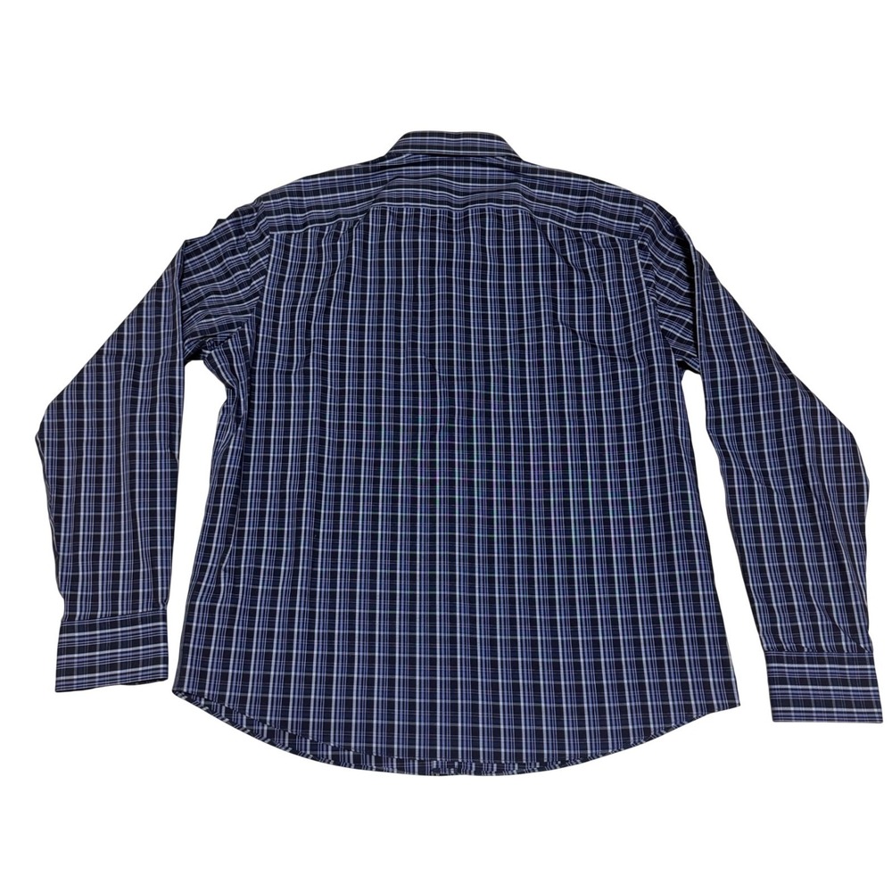 UNTUCKit Mens Large Navy Blue Plaid Wrinkle Free 100% Cotton Button Down Shirt - Picture 5 of 7